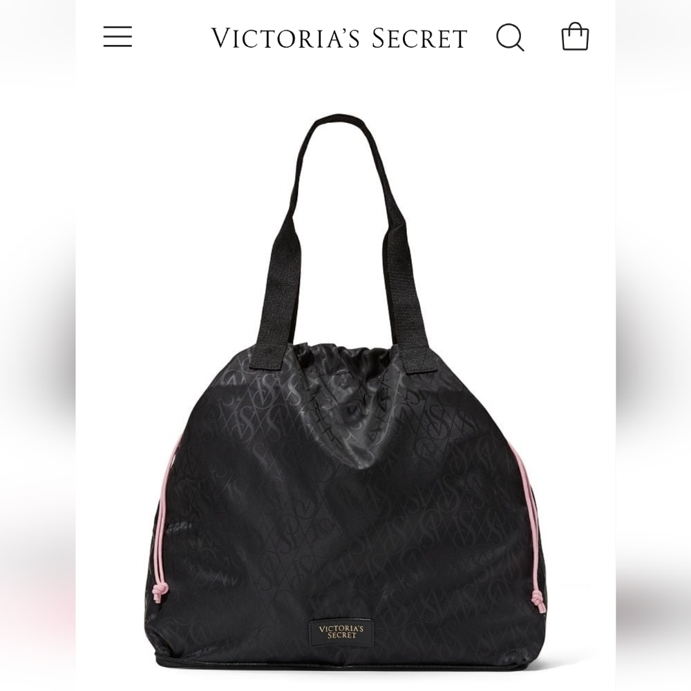 Victoria's Secret Overnight Travel Packable Tote Bag Purse Black Pink Lightweigh
